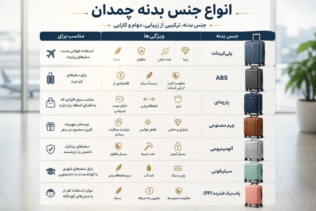 انواع جنس بدنه چمدان