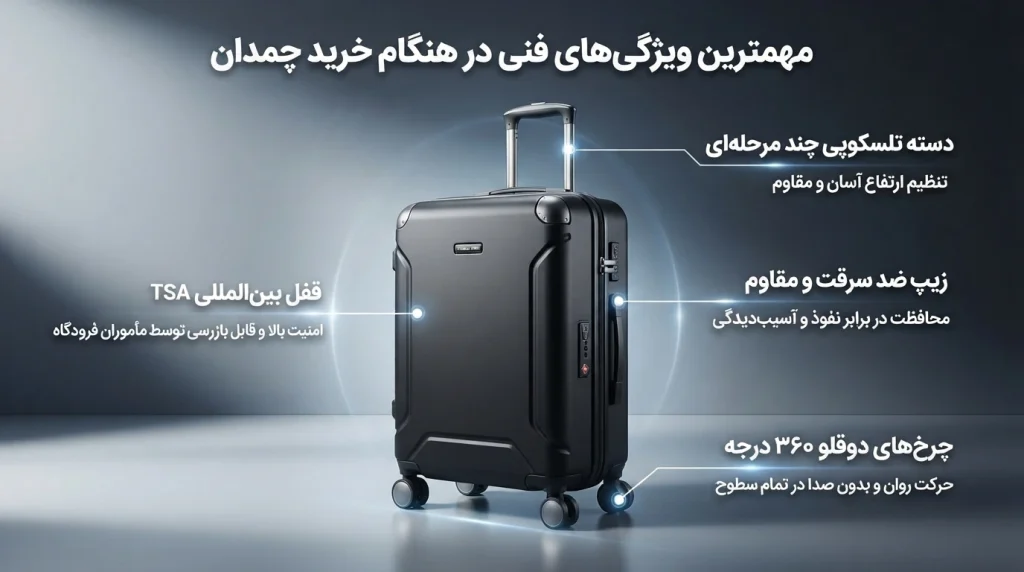 ویژگی‌های فنی مهم در خرید چمدان پلی پروپیلن