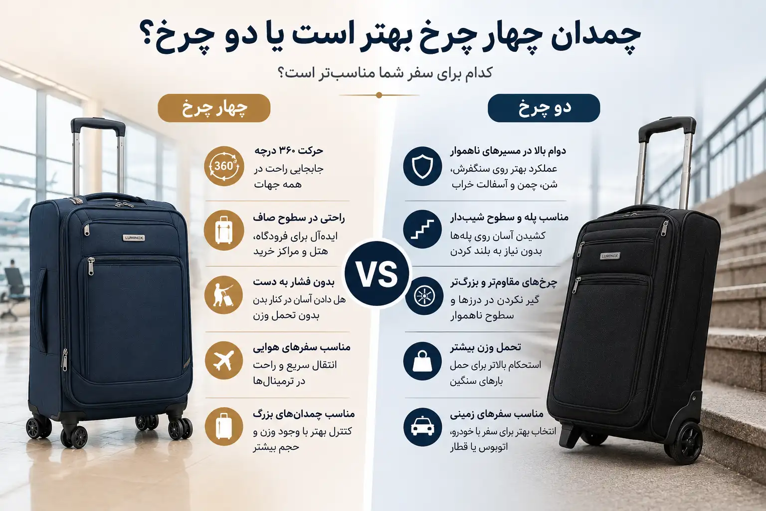 چمدان چهار چرخ بهتر است یا دو چرخ؟