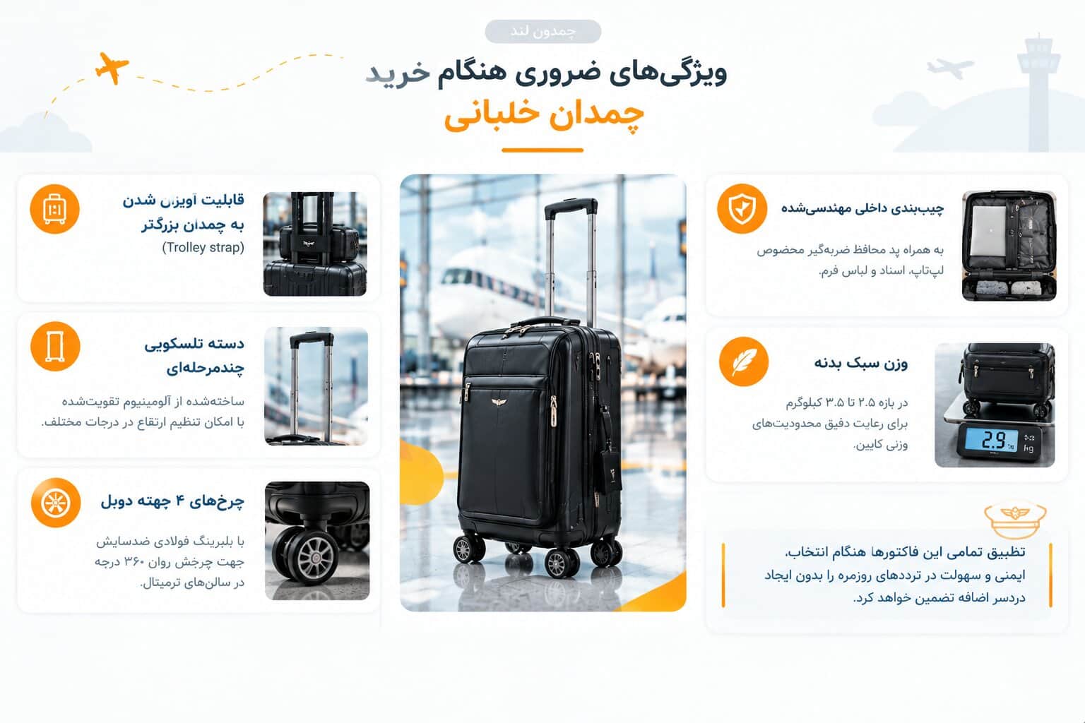ویژگی‌های ضروری هنگام خرید چمدان خلبانی