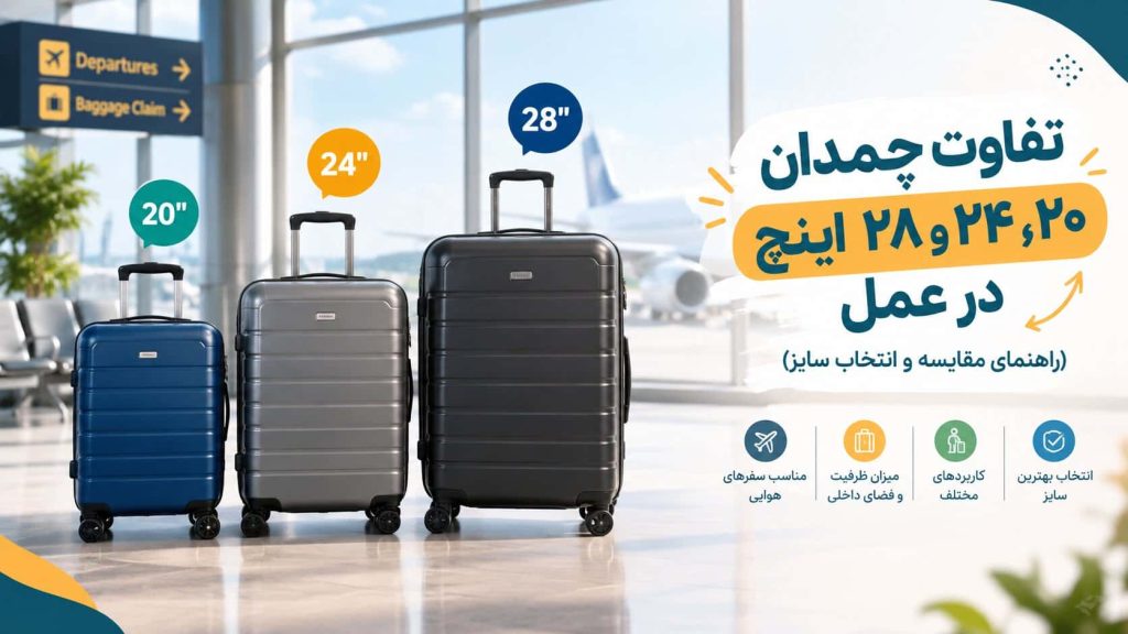 تفاوت چمدان ۲۰، ۲۴ و ۲۸ اینچ در عمل (راهنمای مقایسه و انتخاب سایز)