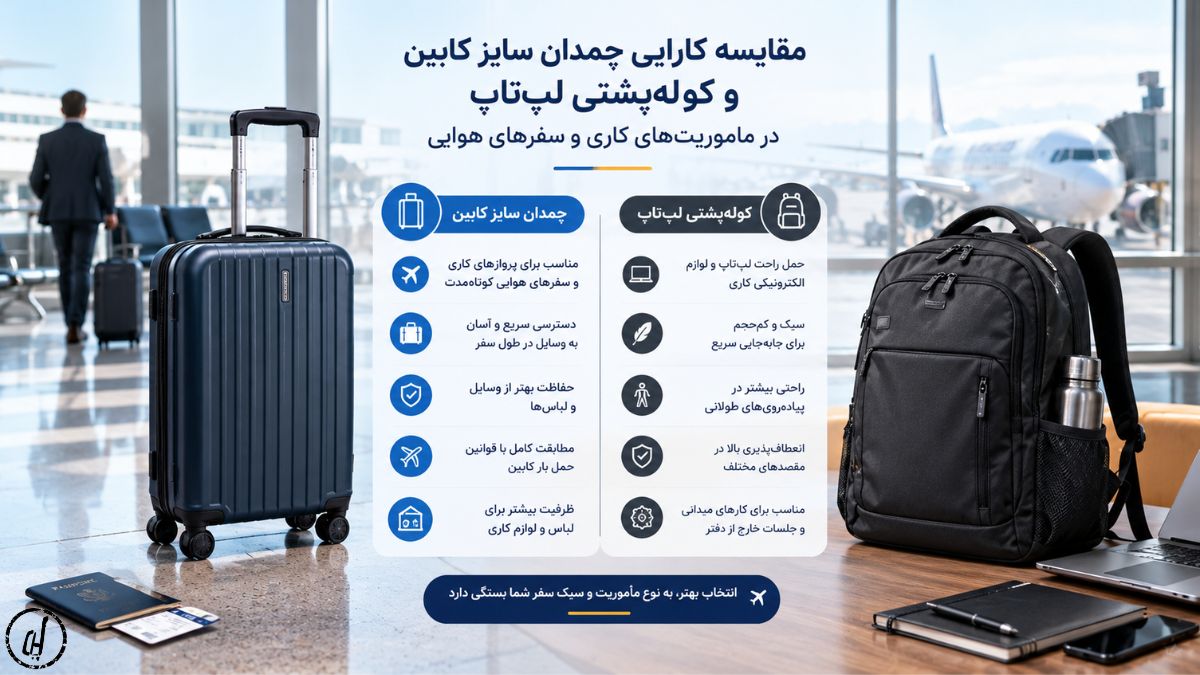 مقایسه کارایی چمدان سایز کابین و کوله‌پشتی لپ‌تاپ در ماموریت‌های کاری و سفرهای هوایی