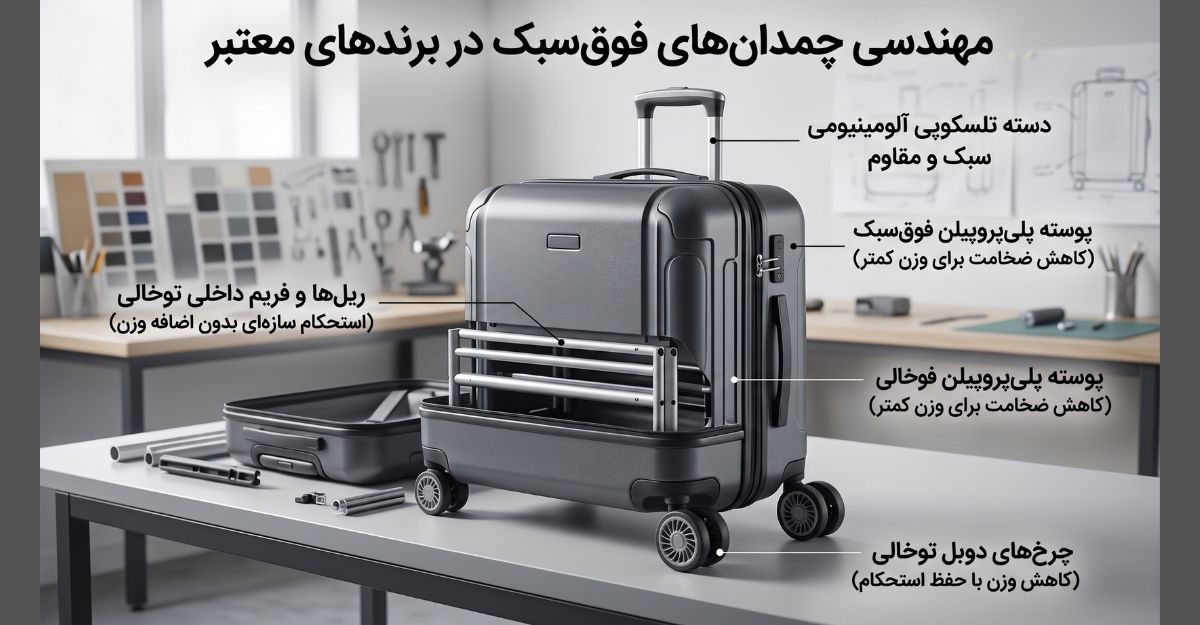 مهندسی چمدان‌های فوق‌سبک در برندهای معتبر